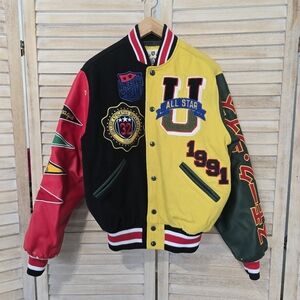 Smoke Rise Unisex All Star Varsity Jacket Red Green Yelloq Size XS